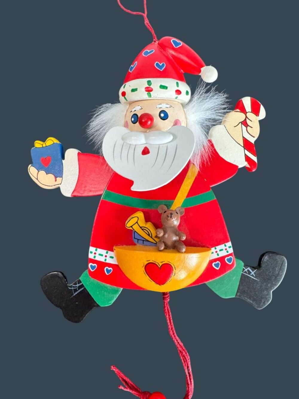 Vintage German Wood Pull Santa Ornament Hornberger Uhrenspiele Christmas Décor - Picture 2 of 7